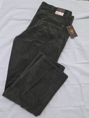 Copper & Oak Men Pants 40x30 Olive, Cotton Blend Straight  Corduroy